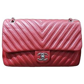 Chanel Chevron Borsa a Patta in Pelle Rossa