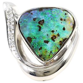 Autre Marque Platinbandring mit Diamant und Opal