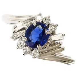 Autre Marque Platin-Bandring mit Saphir und Diamant