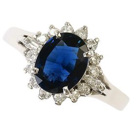 Autre Marque Platin-Bandring mit Saphir und Diamant