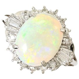 Autre Marque Platin-Bandring mit Opal und Diamant