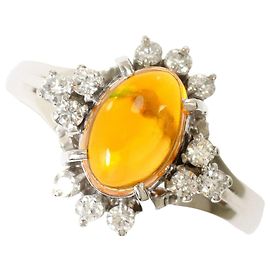 Autre Marque Anillo alianza de platino con ópalo y diamante