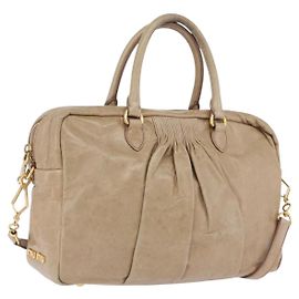 Borsa Miu Miu Vitellolux in pelle 2way Beige Tono Oro Auth 202110V