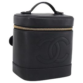 Borsa Vanity CHANEL COCO Mark Pelle Caviar Nero Oro CC Auth ka6003