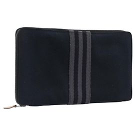 Hermès HERMES Fourre Tout Perth Wallet Cotton Black Silver Auth am12528A