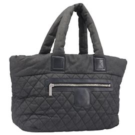 Bolso Tote CHANEL Cococoon Canvas Black Silver CC Auth bs36844