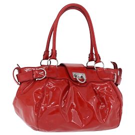 Borsa Salvatore Ferragamo Gancini in vernice Rossa Argento Auth BA15486