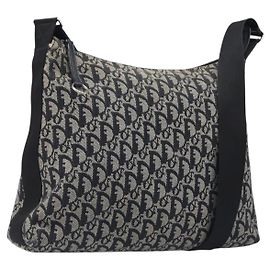 Borsa a tracolla Christian Dior Trotter Canvas Nero Argento Auth 199429
