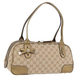 Borsa a Mano GUCCI GG Canvas Pelle Beige Oro 161720 Auth ki6809V