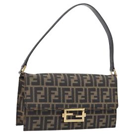 Borsa a tracolla FENDI Zucca Canvas Marrone Tono Oro Auth 199508A