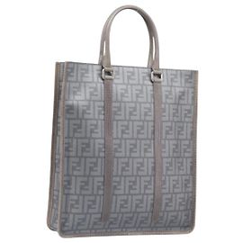 Borsa Tote FENDI Zucca PVC Pelle Grigio Argento 7VA243 Auth 199379V