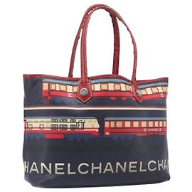 Borsa Tote CHANEL Central Station PVC Canvas Navy Silver CC Auth 201987