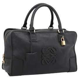 Borsa a mano LOEWE anagram Amazona 36 in pelle nera con dettagli dorati Auth 199518V