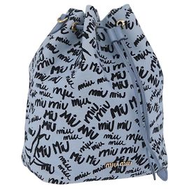 Pouch con coulisse Miu Miu Canvas Light Blue Gold Auth bs36863V