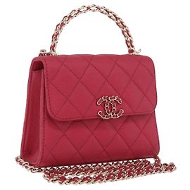 CHANEL Matelasse Top Handle Chain Caviar Skin 2way Red Gold CC Auth 200091SAM
