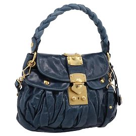 Borsa Hobo Miu Miu Matelassé in pelle blu dettagli dorati Auth 167573V