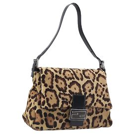 Bolso FENDI Mamma Baguette estampado de leopardo en piel Harako marrón Auth yk20791SAM