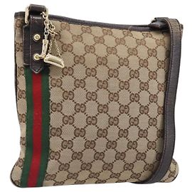 Borsa a tracolla GUCCI GG Canvas Web Sherry Line Beige Gold 144388 Auth ka6002