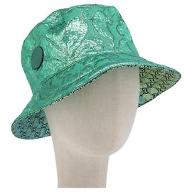 Chapéu Bucket Reversível GUCCI GG em Algodão Verde Azul Auth 199532V