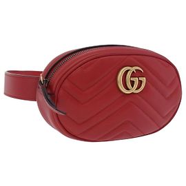 Borsello da vita GUCCI GG Marmont in pelle rossa e oro 476434 Auth 202090V