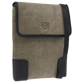 Sac à épaule LOEWE Anagram en daim Khaki Black Auth BA15386