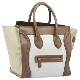 Céline CELINE Luggage Mini Shopper Hand Bag Leather Brown Gold Tone Auth 199523A