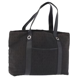 Bulgari BVLGARI Logo Mania Tote Bag Canvas Black Silver Auth 202329