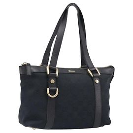 Borsa a mano GUCCI GG Canvas Nero Oro 141471 Auth hk4126