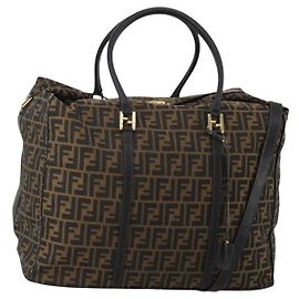 Bolso Boston FENDI Zucca Canvas 2way Negro Marrón Auth 199177