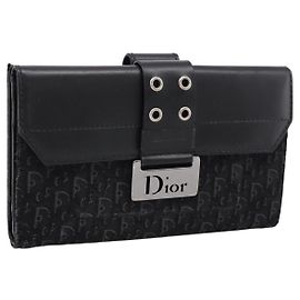 Christian Dior Trotter Canvas Bifold Wallet Silver Black Auth bs37038
