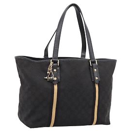 Borsa Tote GUCCI GG Canvas Sherry Line Nero Oro 139260 Auth 199881