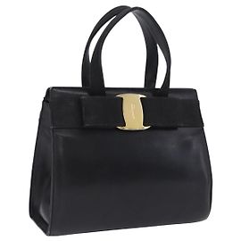 Borsa Salvatore Ferragamo Vala in pelle nera e oro autentica bs37001