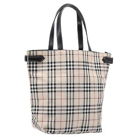 Bolso Tote BURBERRY Nova Check Blue Label de lona beige y plata Auth hk4052A
