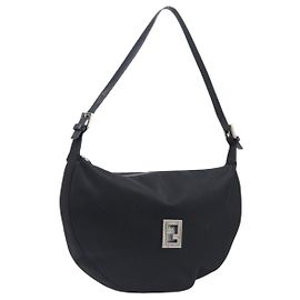 Borsa a tracolla FENDI Nylon Nero Argento Auth 200978