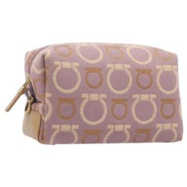 Pouch Salvatore Ferragamo Gancini Canvas Purple Gold Auth am12525V