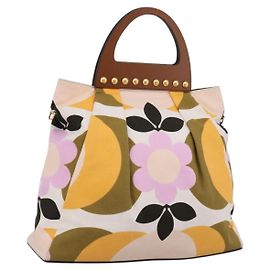 Borsa a mano Miu Miu Canvas Multicolor Gold Tone Auth 200355A