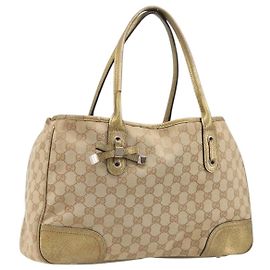 Borsa Tote GUCCI GG Canvas Princi Beige Gold 163305 Auth 199454