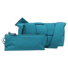 Borsa Bottega Veneta Maxi Intrecciato Cassette in nylon blu turchese autentica 199207V