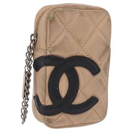 CHANEL Cambon Line Matelasse Cigarette Case Leather Beige CC Auth 200101