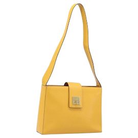 Céline CELINE Turn Lock Schultertasche PVC Canvas Yellow Gold Auth am12556V