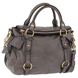Borsa a mano Miu Miu Vitter Lux in pelle 2way Grigio Tono Oro Auth 167565V