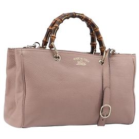 GUCCI Bamboo Hand Bag Leather 2way Pink Gold Tone 323660 Auth BA15382A