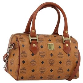 Bolso de mano MCM Vicetos PVC Cuero 2way Marrón Tono Dorado Auth 202145A
