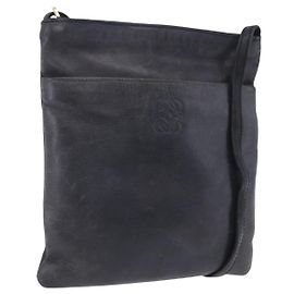 Sac à épaule LOEWE en cuir bleu marine et or Auth 197659