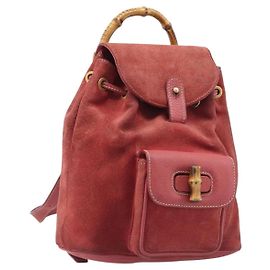 Zaino GUCCI Bamboo Camoscio Rosso Tono Oro 003 1705 0030 Auth BA15308