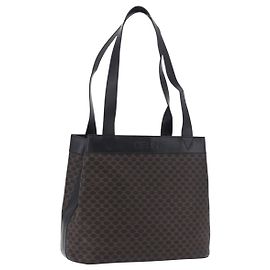 Céline Saco Tote CELINE Macadam Canvas PVC Couro Preto Dourado Auth 197661V