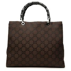 Borsa a mano Gucci GG in nylon marrone con manico in bambù