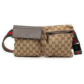 Borsa cintura Gucci GG Canvas Web beige con doppia tasca