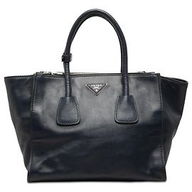 mala Satchel Prada em couro de bezerro Glace azul com alças duplas e bolsos duplos