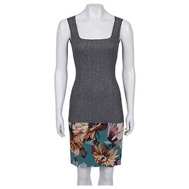 Autre Marque D&G Dolce & Gabbana Gray Silk Wool Floral Hem Dress 36/XXS Pre-owned